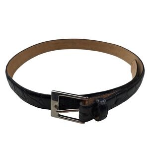 WCM New York‎ womens Black Crocodile Embossed Leather Belt Solid Brass Buckle